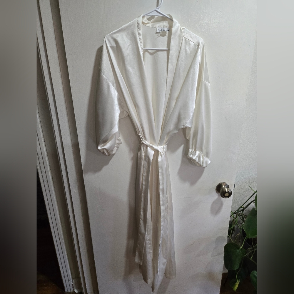 Christian Dior White Satin Robe with Pockets